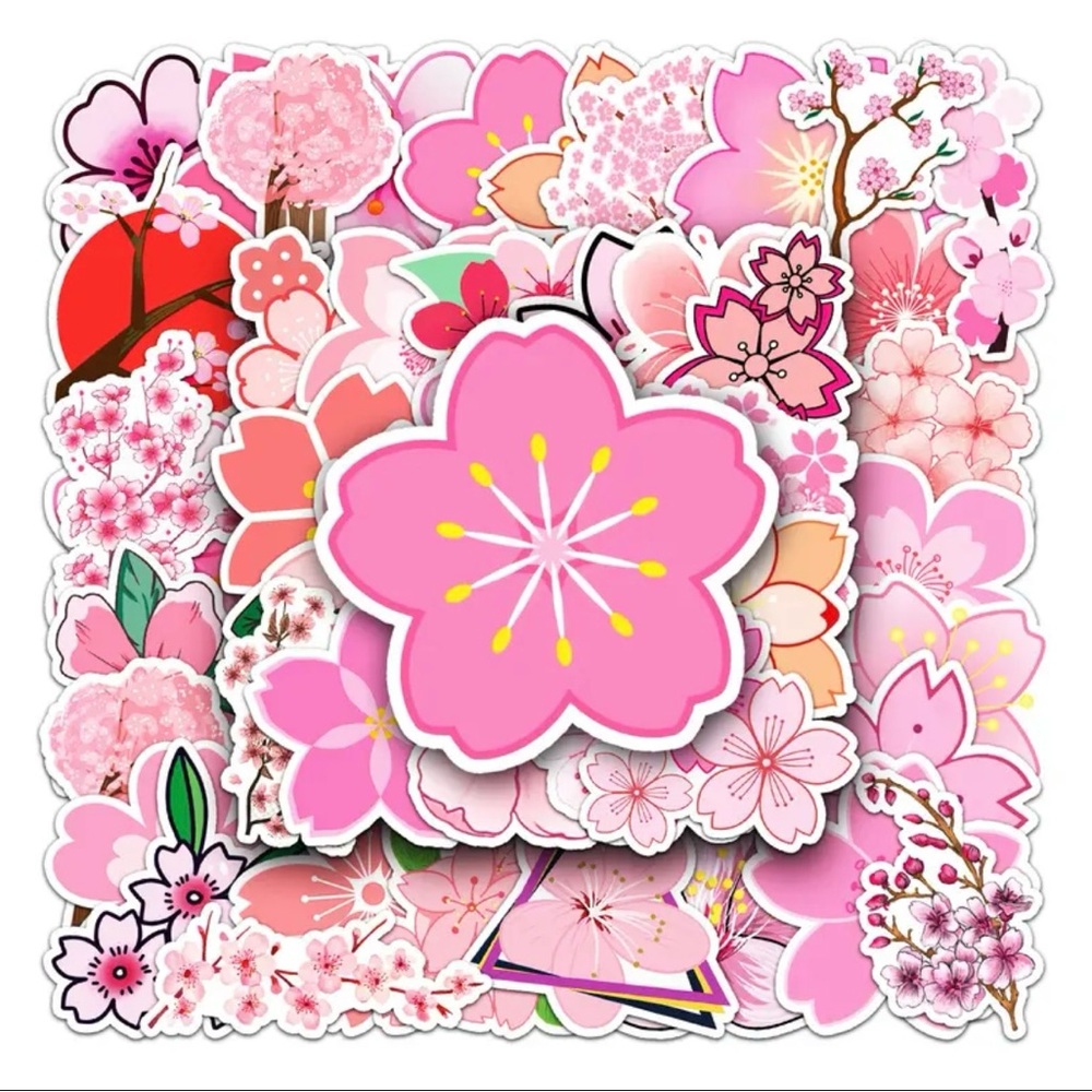 Set of 50 Pink Flower Stickers
